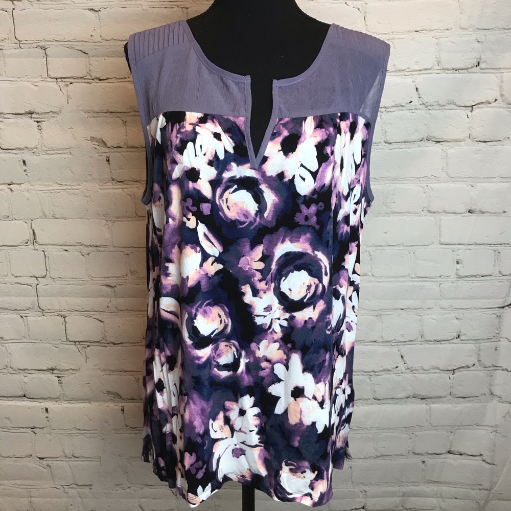 Simply Vera Purple Floral Sheer Shoulder Blouse